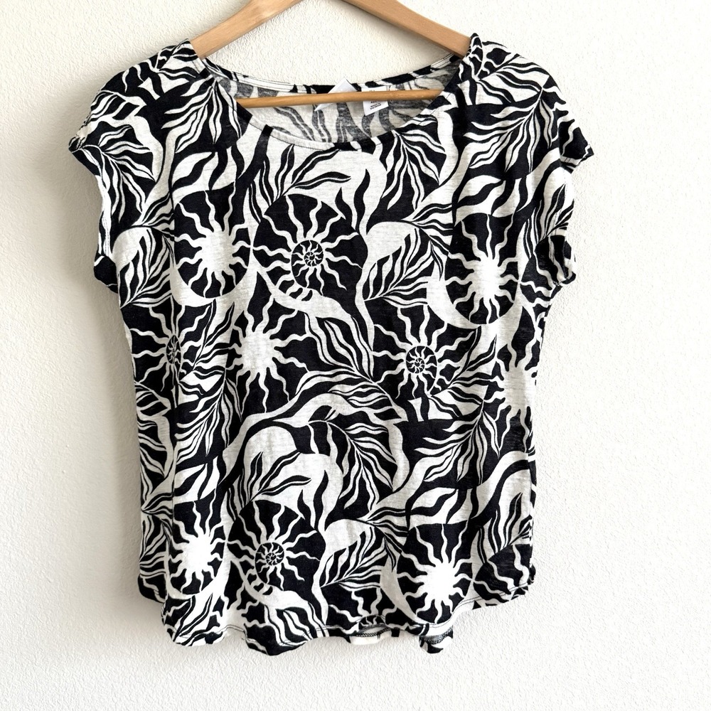 Nicole Miller Linen Nautilus Short‎ Sleeve Tee Womens Large Beach Casual Classic